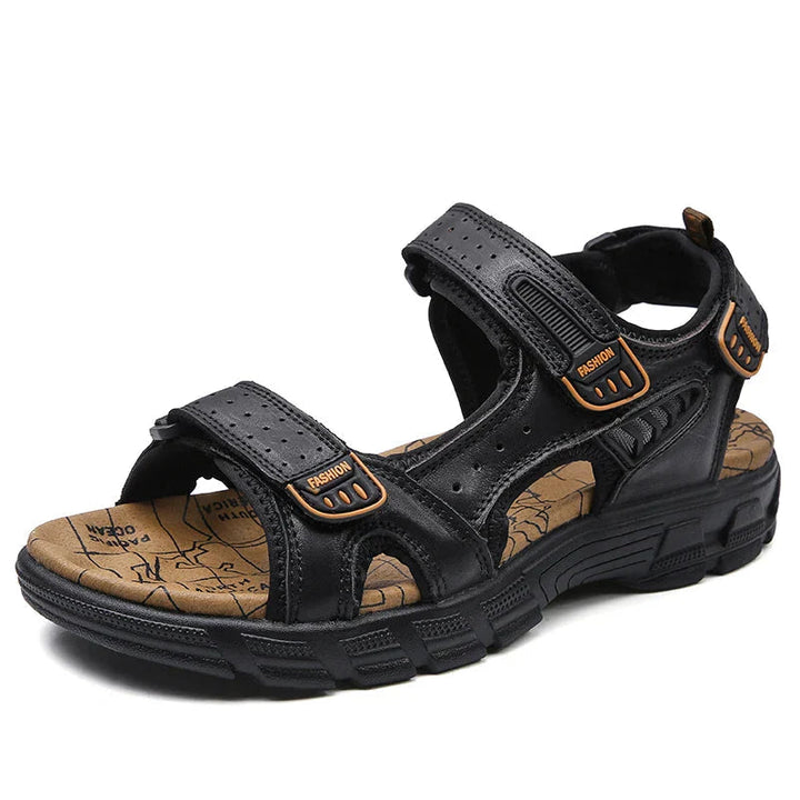 Thomas | Sandales Homme Cuir Noir Scratch Réglables