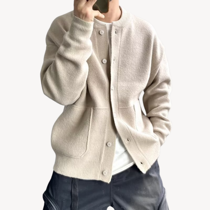 Victor | Cardigan Homme Laine Vert Olive Boutonné