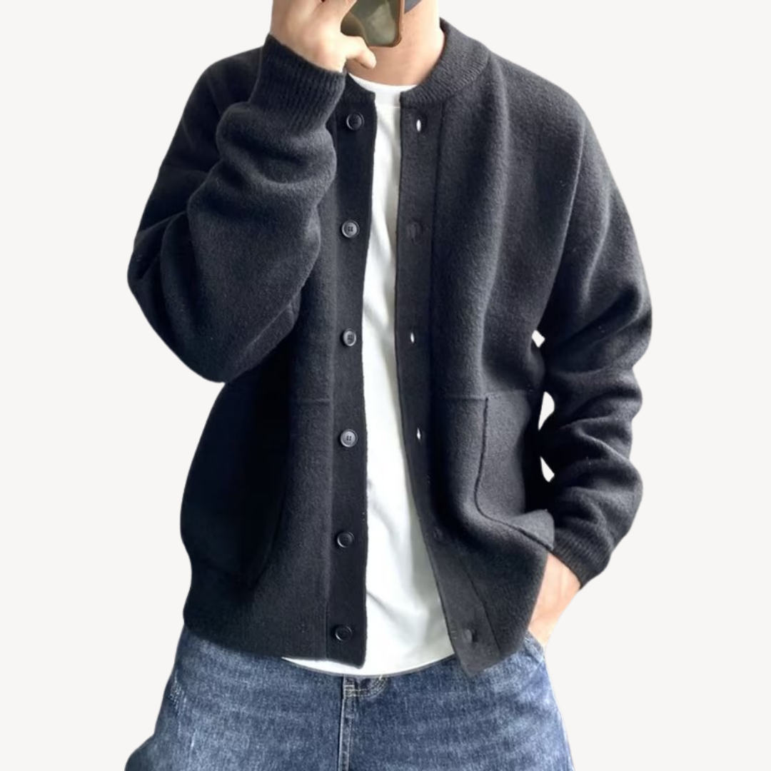 Victor | Cardigan Homme Laine Vert Olive Boutonné