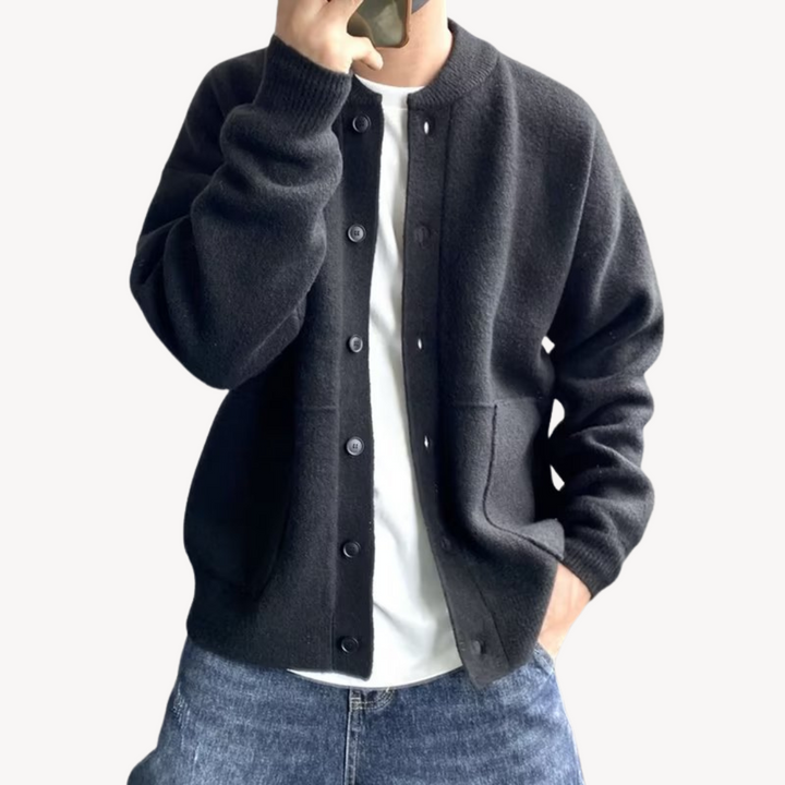 Victor | Cardigan Homme Laine Vert Olive Boutonné