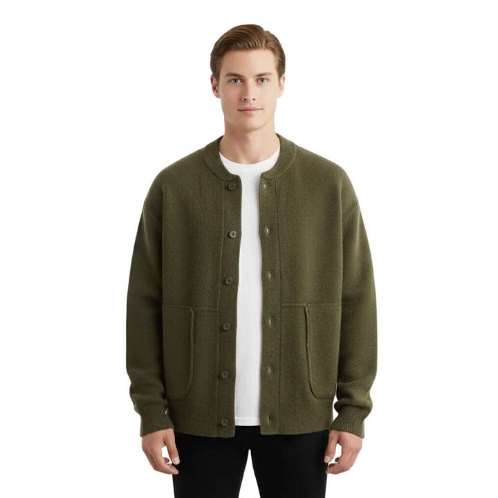 Victor | Cardigan Homme Laine Vert Olive Boutonné