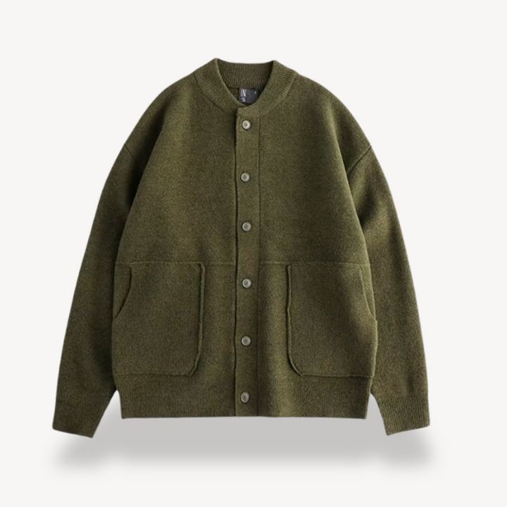 Victor | Cardigan Homme Laine Vert Olive Boutonné