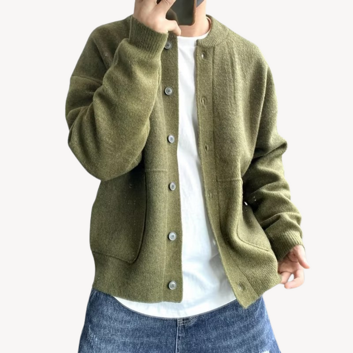 Victor | Cardigan Homme Laine Vert Olive Boutonné