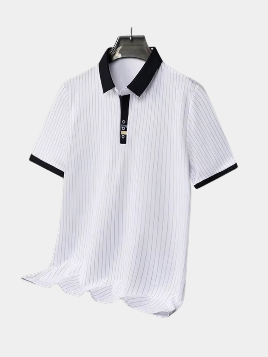 Victor | Polo Rayé Homme Col Contrasté Blanc