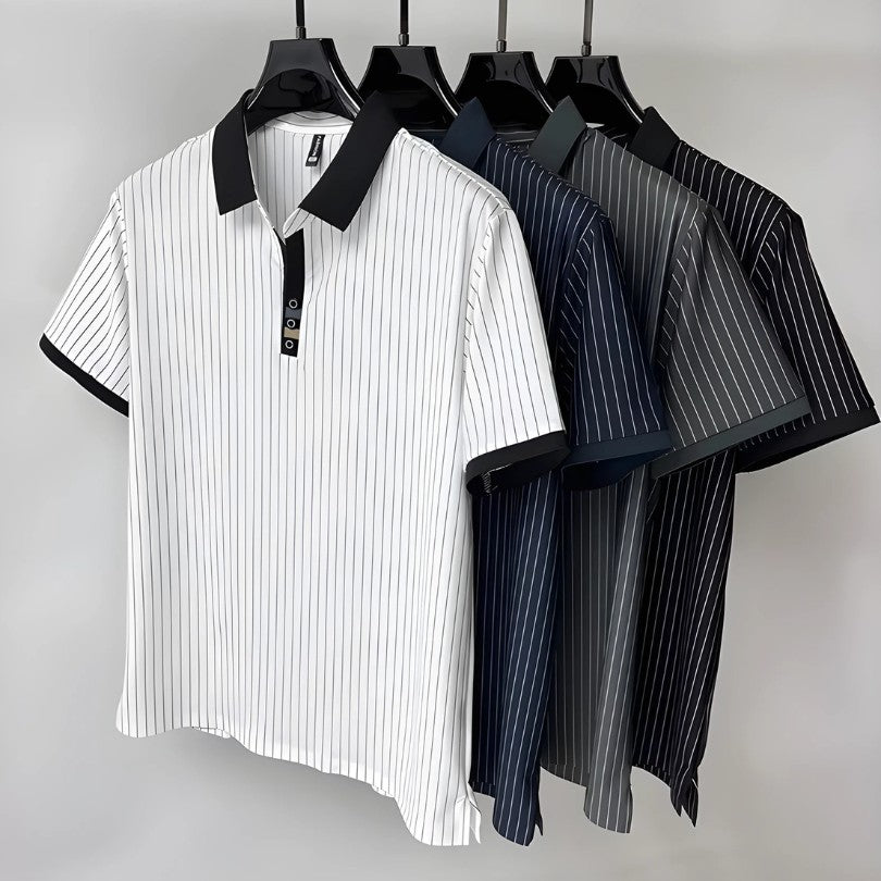 Victor | Polo Rayé Homme Col Contrasté Blanc