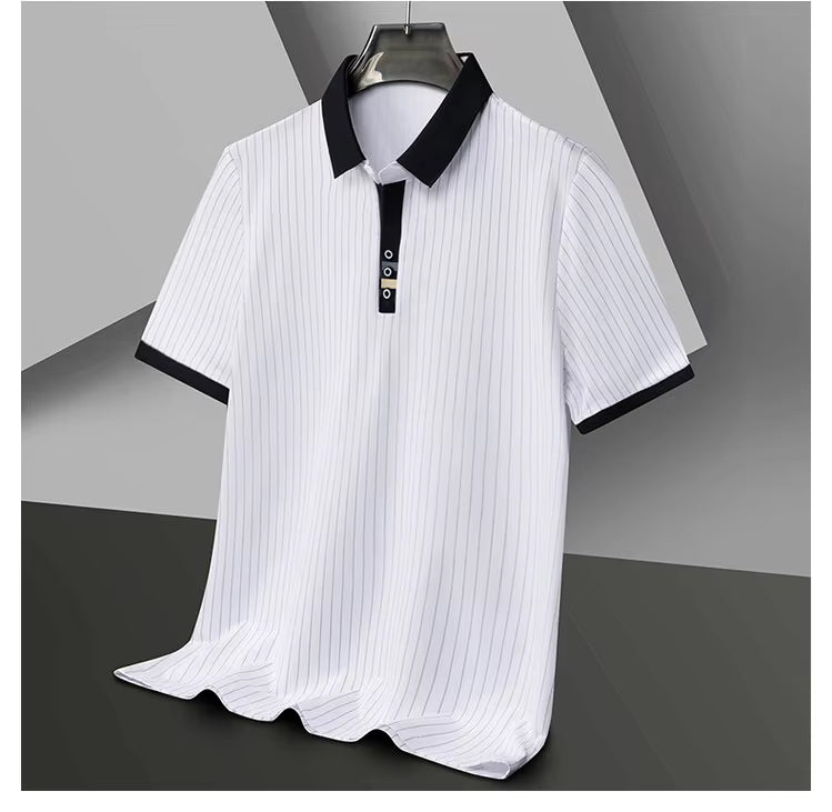 Victor | Polo Rayé Homme Col Contrasté Blanc