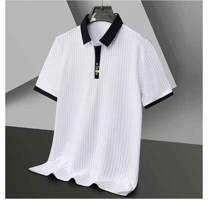 Victor | Polo Rayé Homme Col Contrasté Blanc