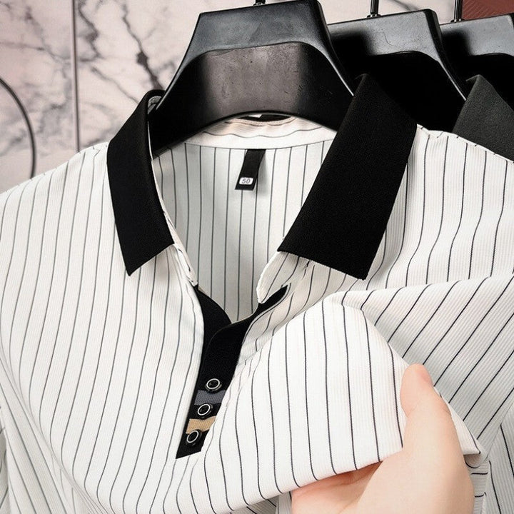 Victor | Polo Rayé Homme Col Contrasté Blanc