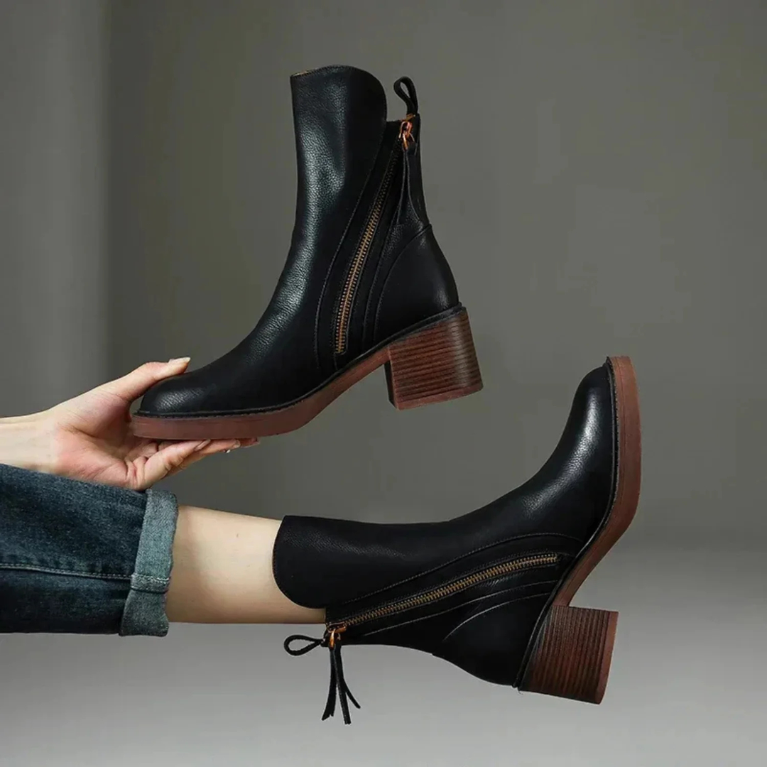 Laurie | Bottes à Talon Chunky avec Zip