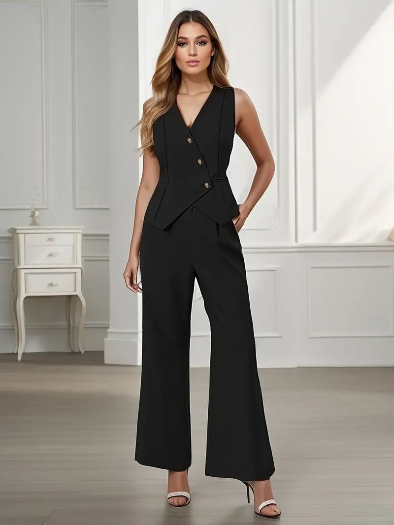 Agathe | Gilet Sans Manche Femme Pantalon Large