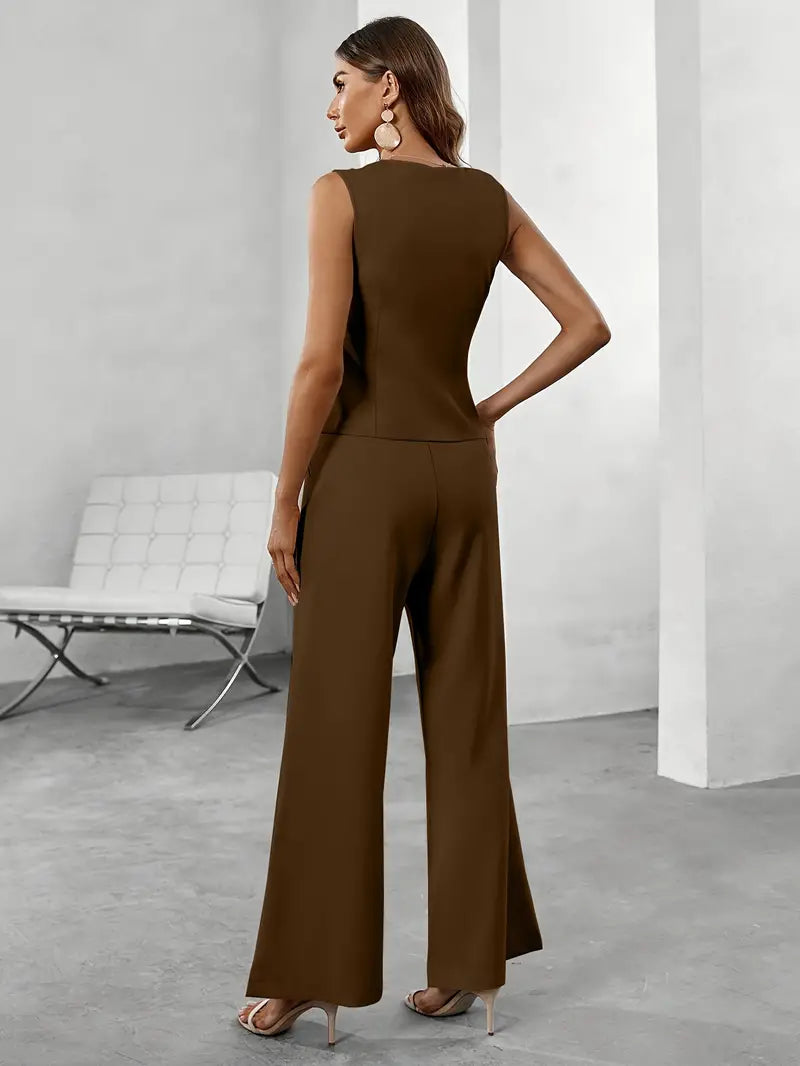 Agathe | Gilet Sans Manche Femme Pantalon Large