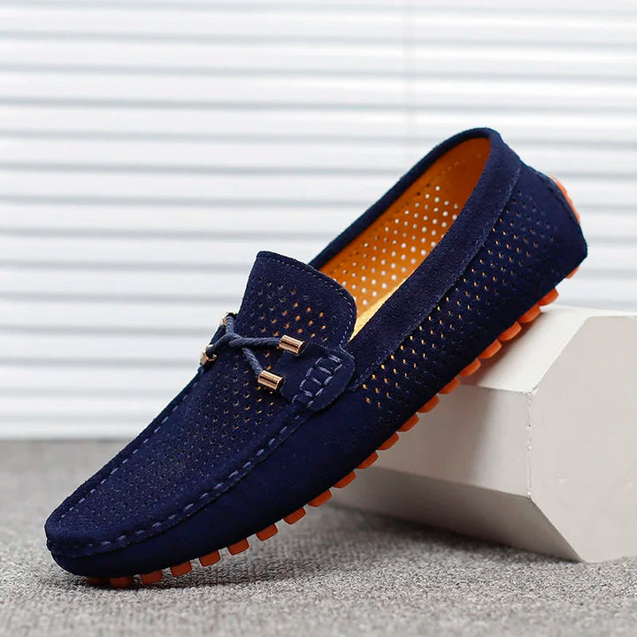 Xavier | Mocassin Homme Perforé Noir Semelle Orange