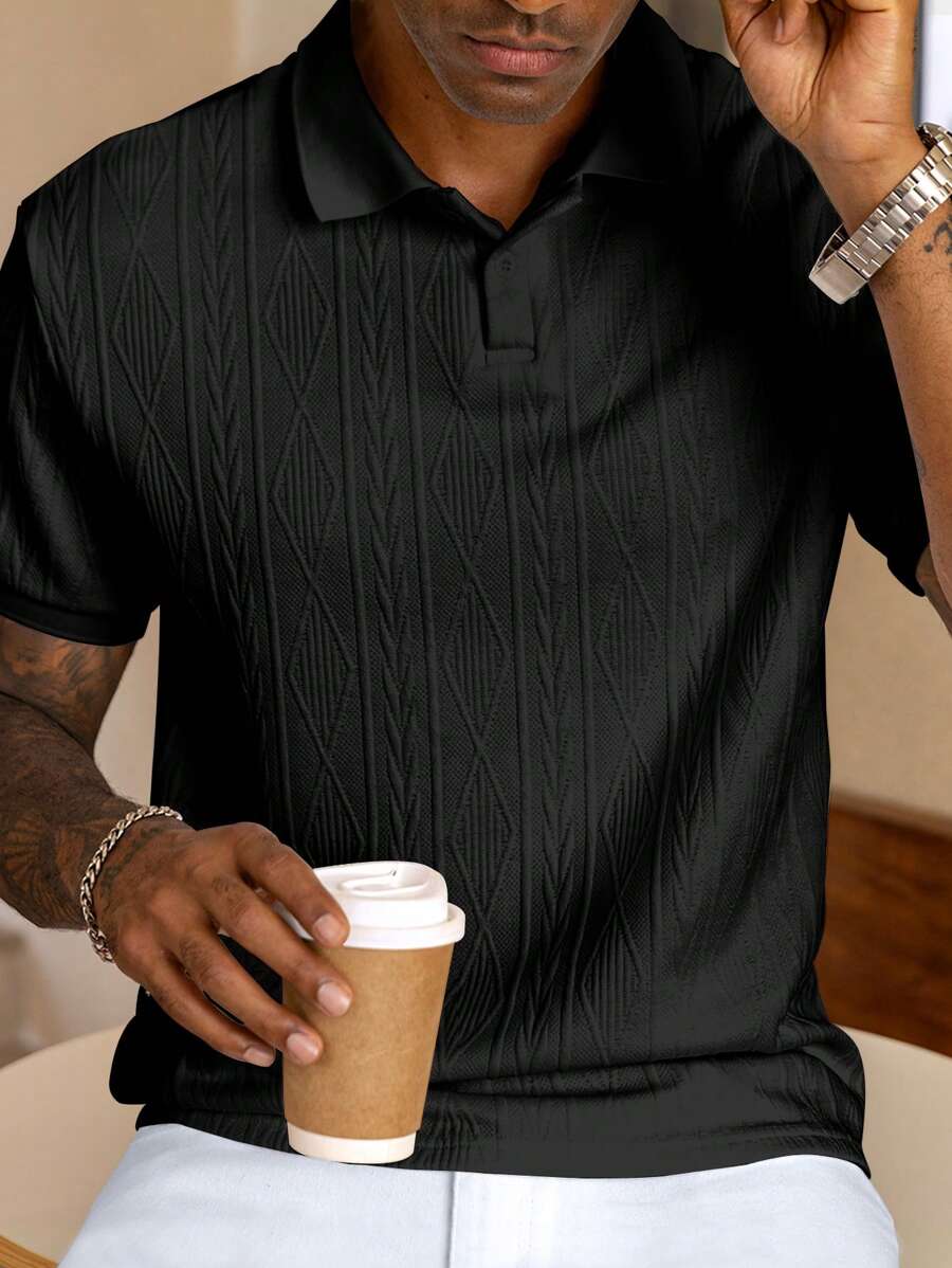 Xavier | Polo Homme Noir Texturé Manches Courtes