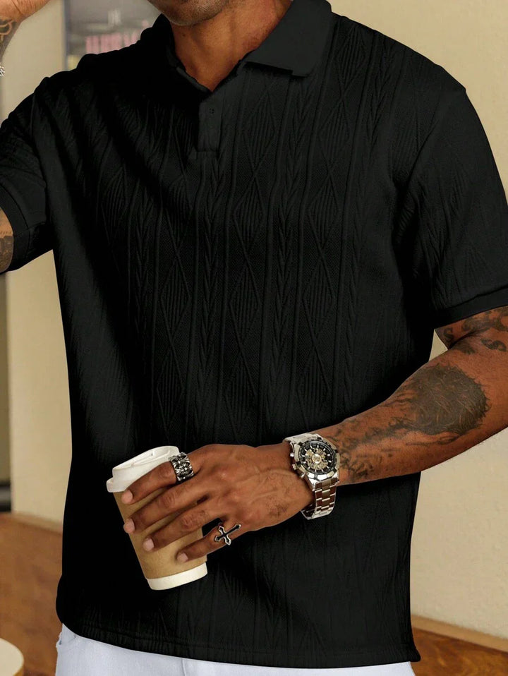 Xavier | Polo Homme Noir Texturé Manches Courtes