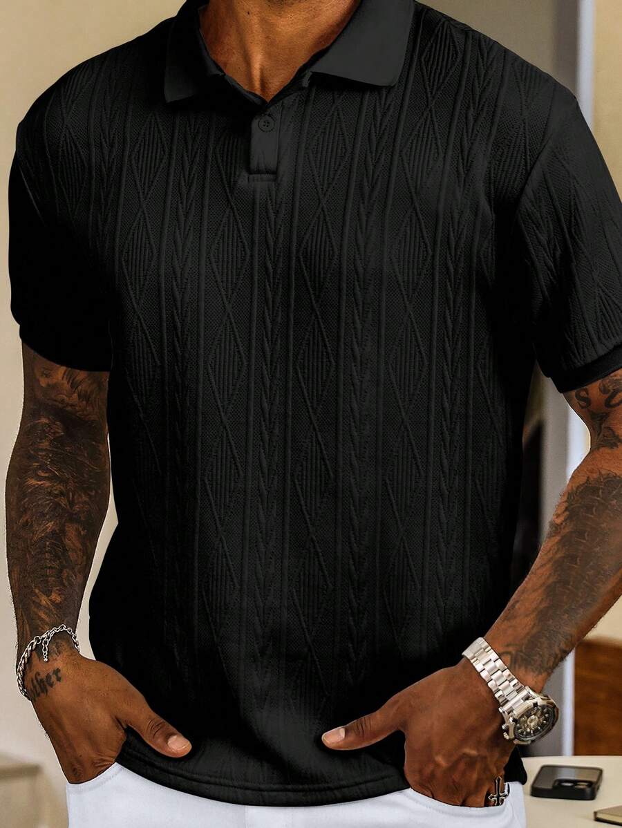 Xavier | Polo Homme Noir Texturé Manches Courtes