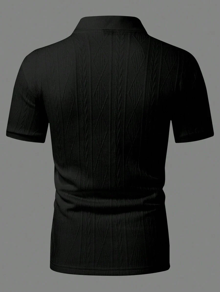 Xavier | Polo Homme Noir Texturé Manches Courtes