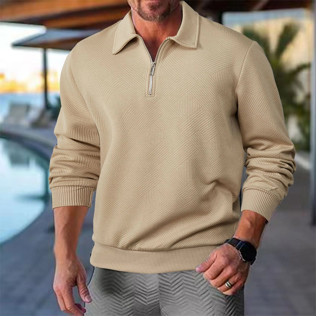 Yann | Pull Homme Col Zippé Motif Géométrique Noir