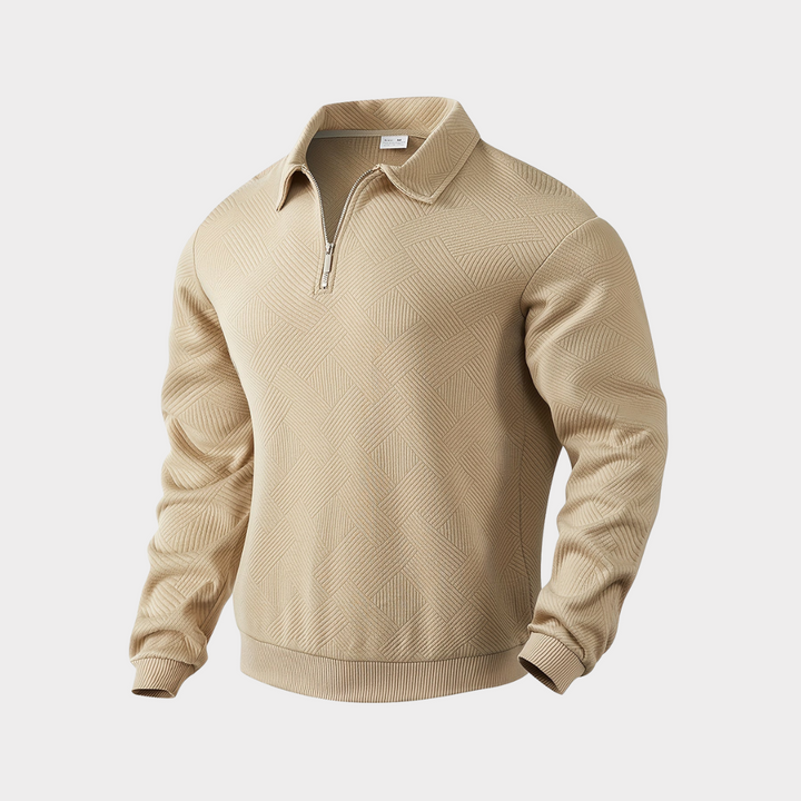 Yann | Pull Homme Col Zippé Motif Géométrique Noir