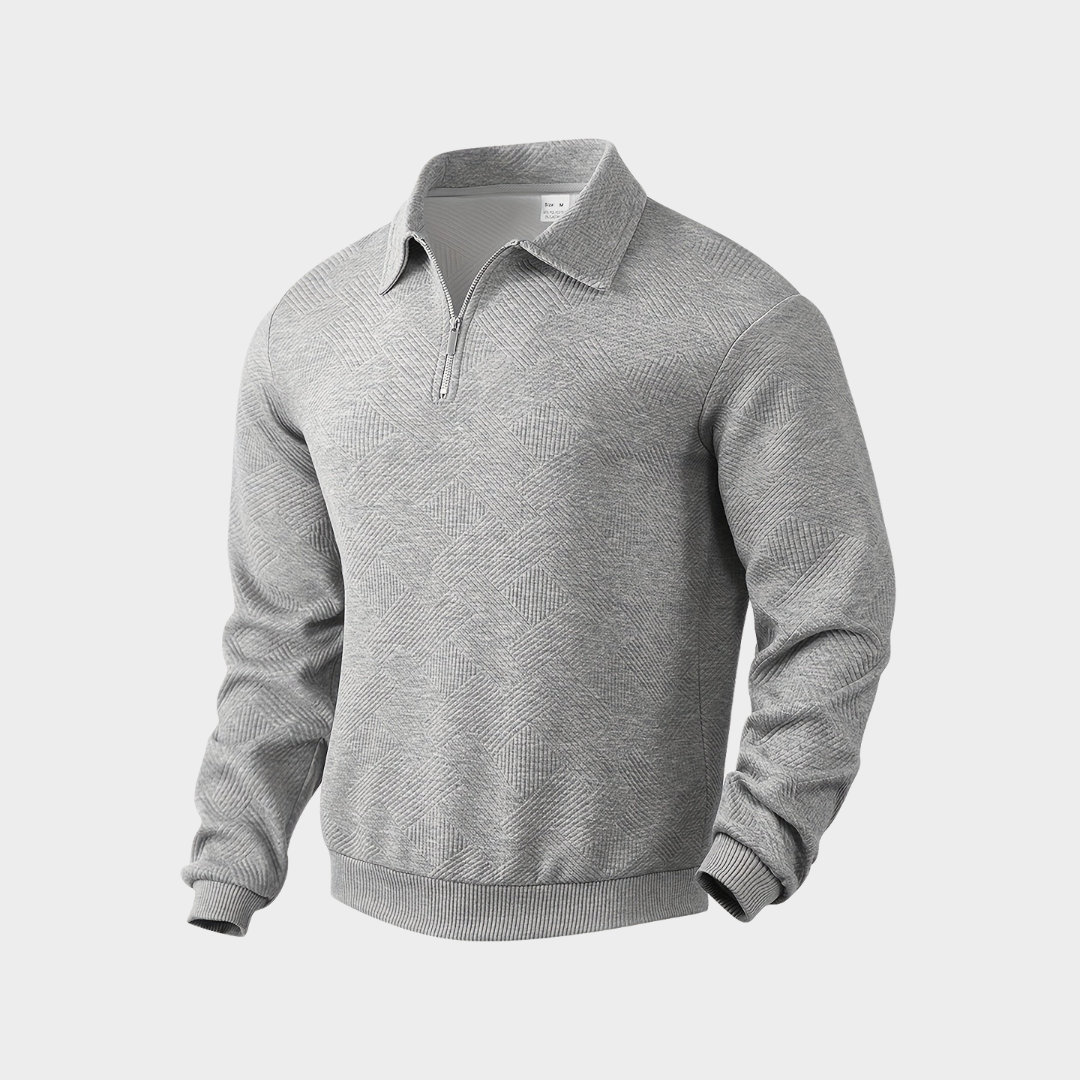 Yann | Pull Homme Col Zippé Motif Géométrique Noir
