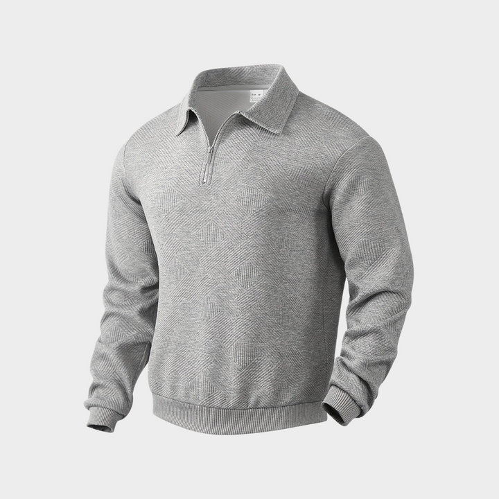 Yann | Pull Homme Col Zippé Motif Géométrique Noir