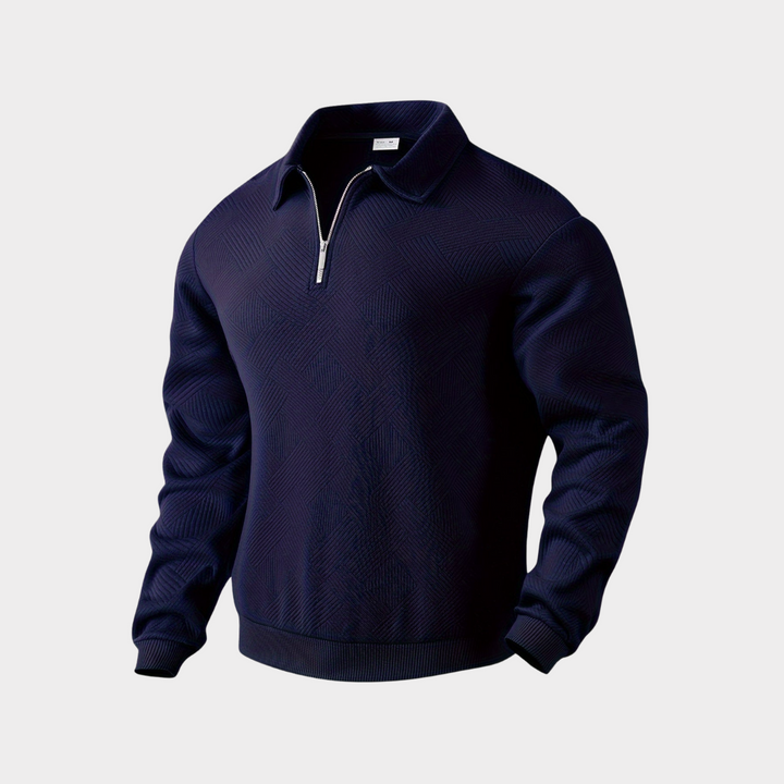 Yann | Pull Homme Col Zippé Motif Géométrique Noir