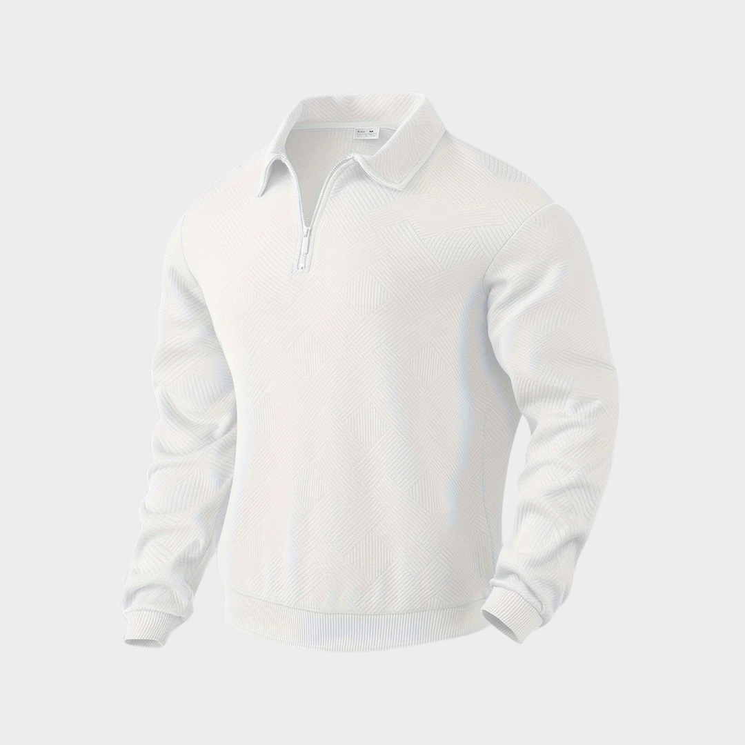 Yann | Pull Homme Col Zippé Motif Géométrique Noir