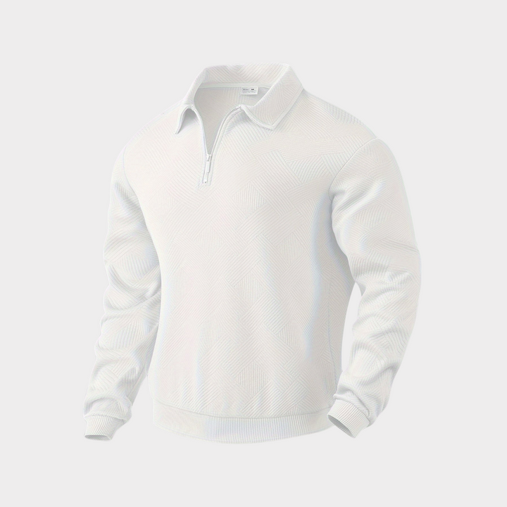 Yann | Pull Homme Col Zippé Motif Géométrique Noir
