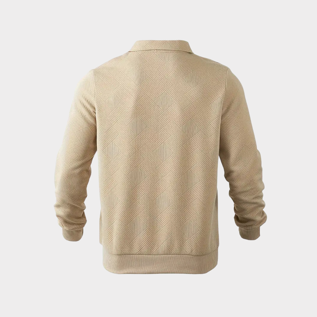 Yann | Pull Homme Col Zippé Motif Géométrique Noir