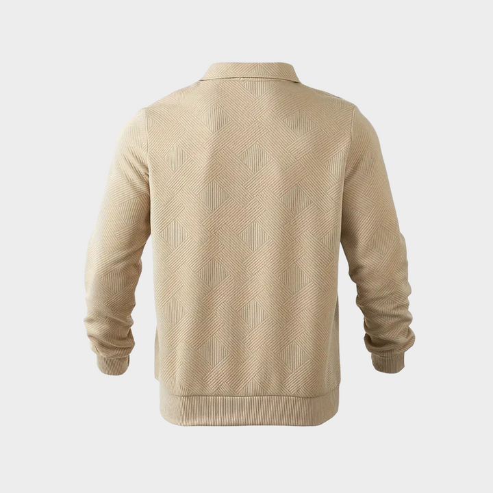Yann | Pull Homme Col Zippé Motif Géométrique Noir