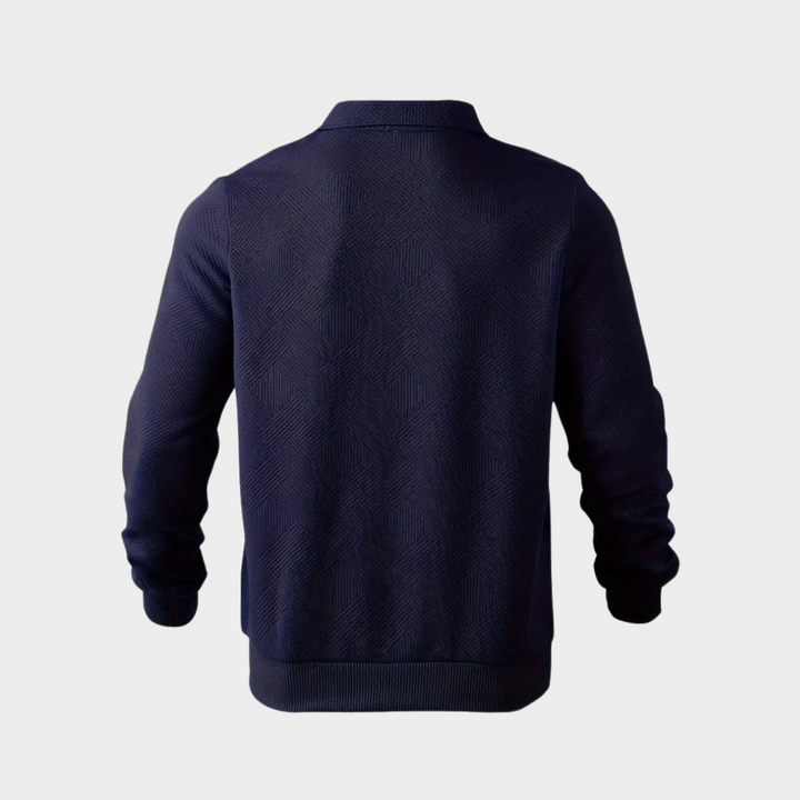 Yann | Pull Homme Col Zippé Motif Géométrique Noir