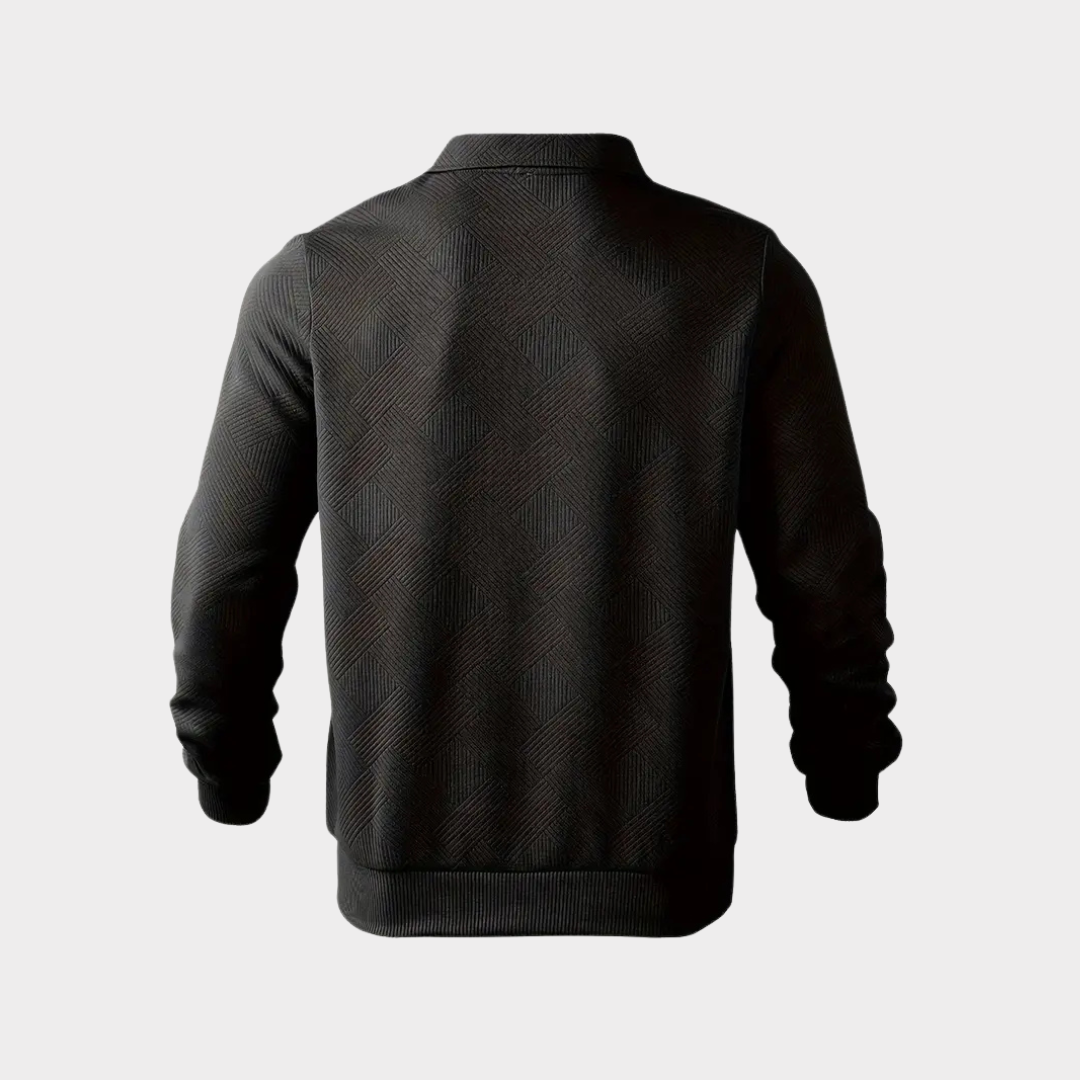 Yann | Pull Homme Col Zippé Motif Géométrique Noir