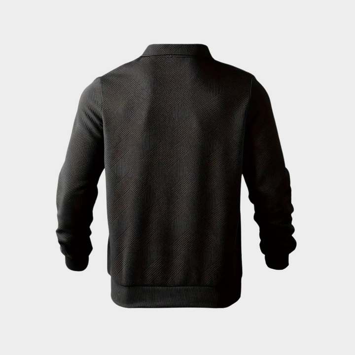 Yann | Pull Homme Col Zippé Motif Géométrique Noir