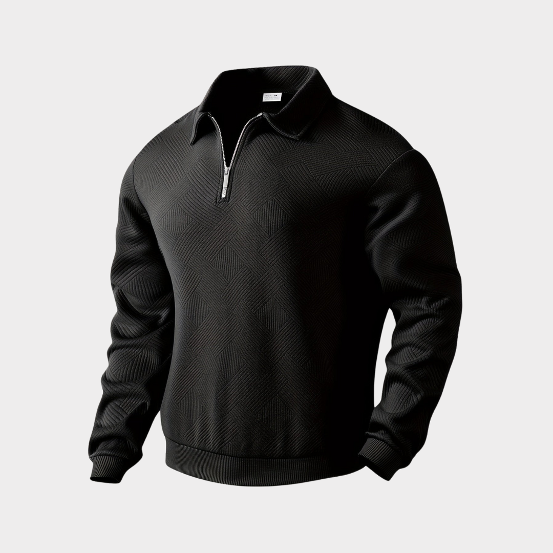 Yann | Pull Homme Col Zippé Motif Géométrique Noir