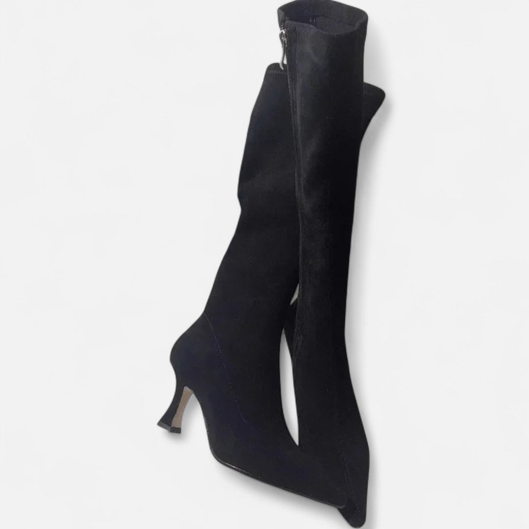 Louise | Bottes Montantes en Daim à Talon Kitten