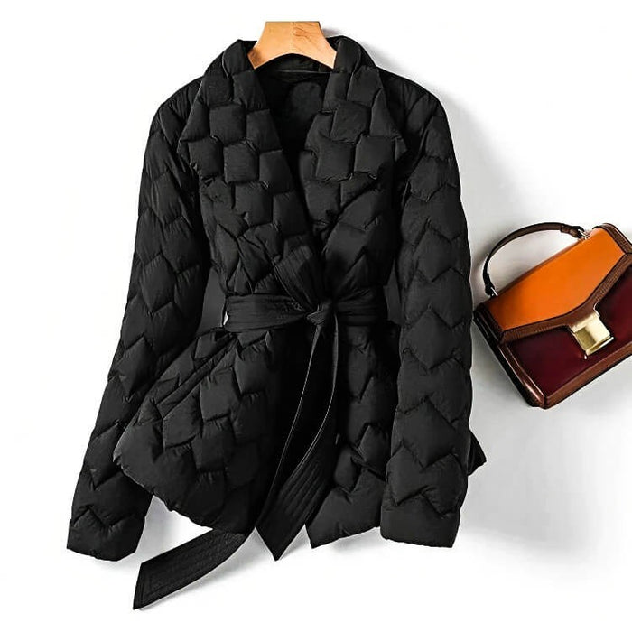 Céline | Veste en Doudoune Ceinturée Quiltée Col Revers Longue Femme