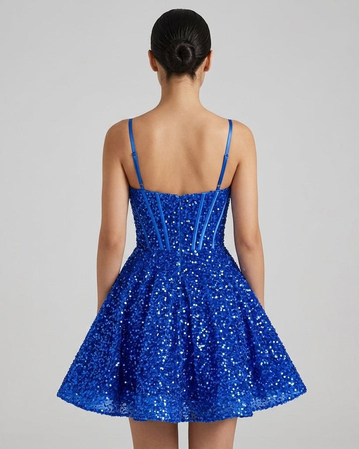 Lucie | Robe Courte Sequin Col Cœur Sans Manches