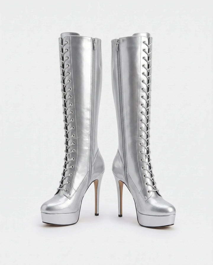 Inès | Bottes Cuissardes à Talon Haut à Lacets