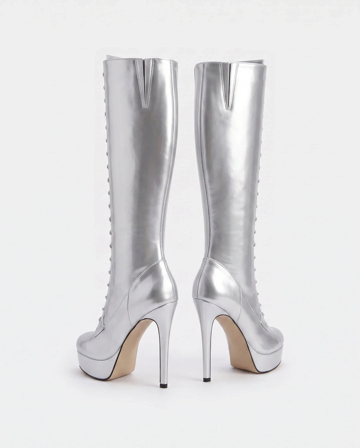 Inès | Bottes Cuissardes à Talon Haut à Lacets