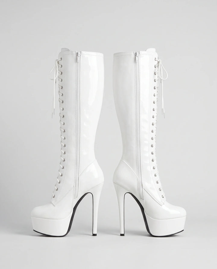 Inès | Bottes Cuissardes à Talon Haut à Lacets