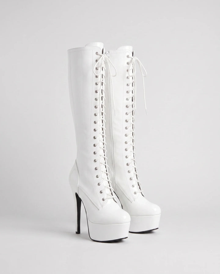 Inès | Bottes Cuissardes à Talon Haut à Lacets