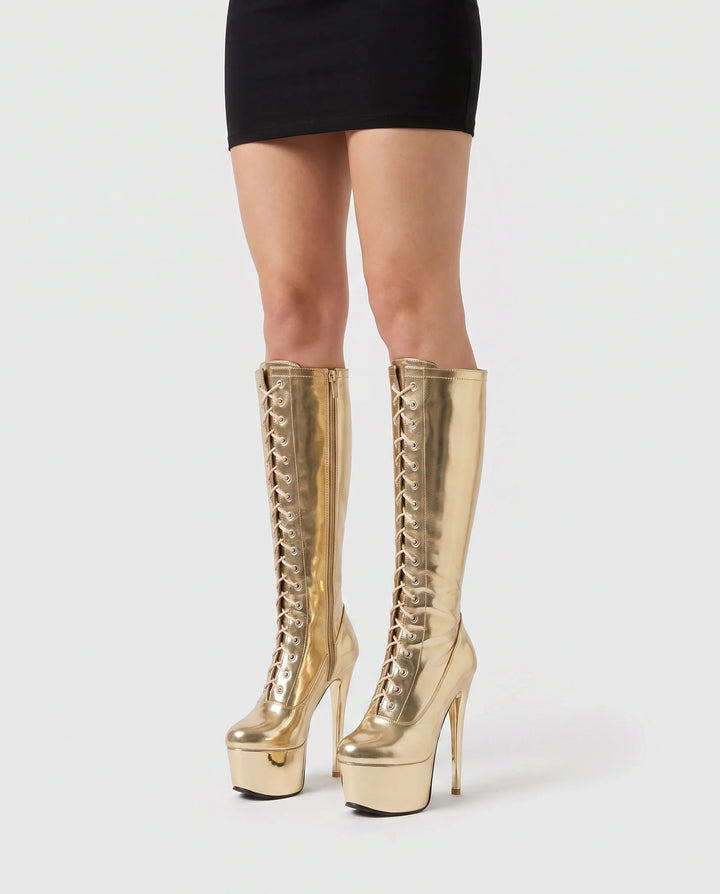 Inès | Bottes Cuissardes à Talon Haut à Lacets
