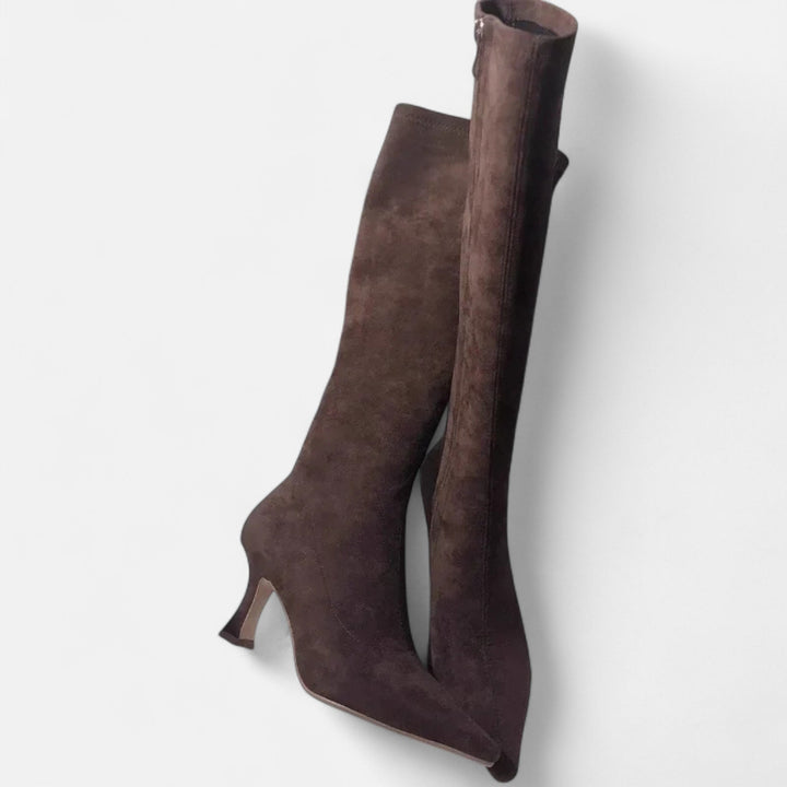 Louise | Bottes Montantes en Daim à Talon Kitten