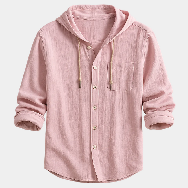 Lucas | Chemise à Capuche Homme Boutonnée Manches Longues Bleue