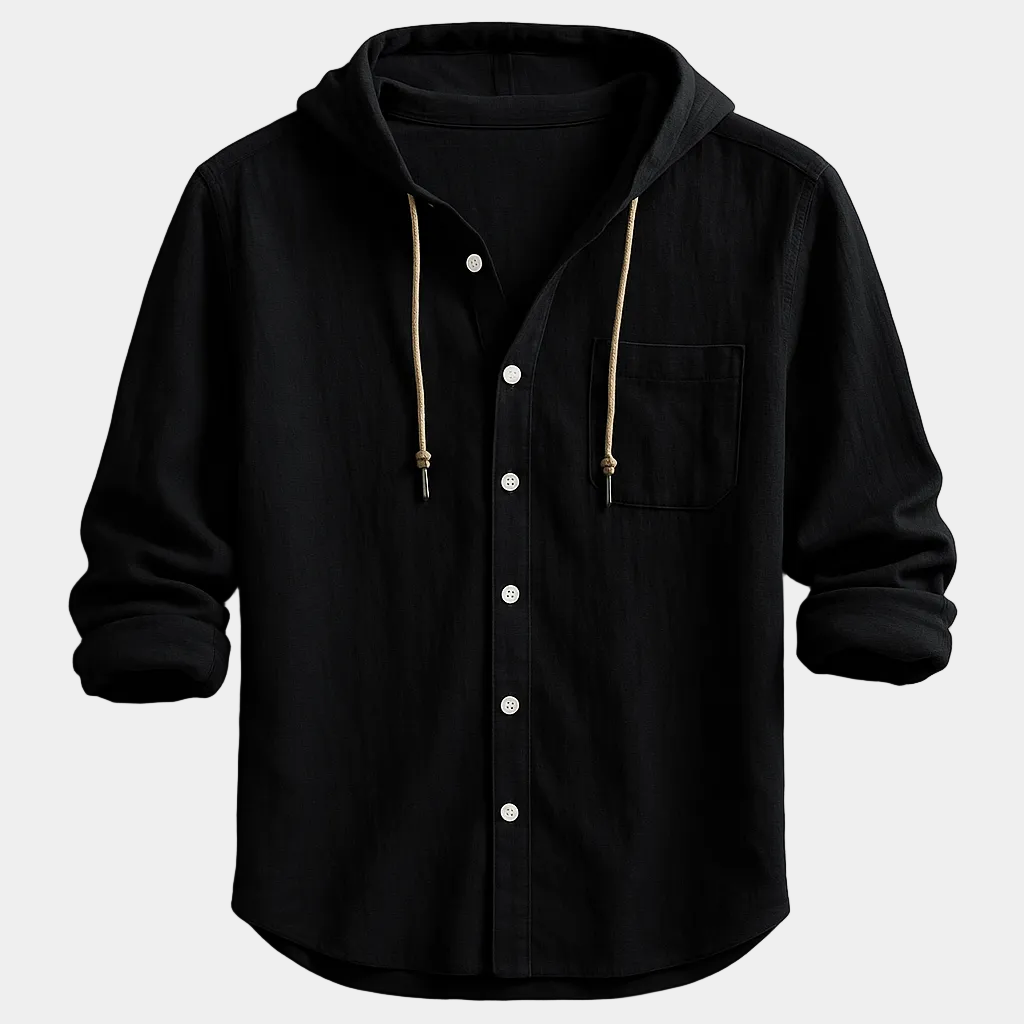 Lucas | Chemise à Capuche Homme Boutonnée Manches Longues Bleue