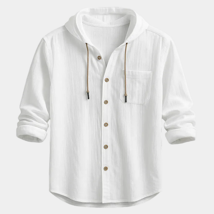 Lucas | Chemise à Capuche Homme Boutonnée Manches Longues Bleue