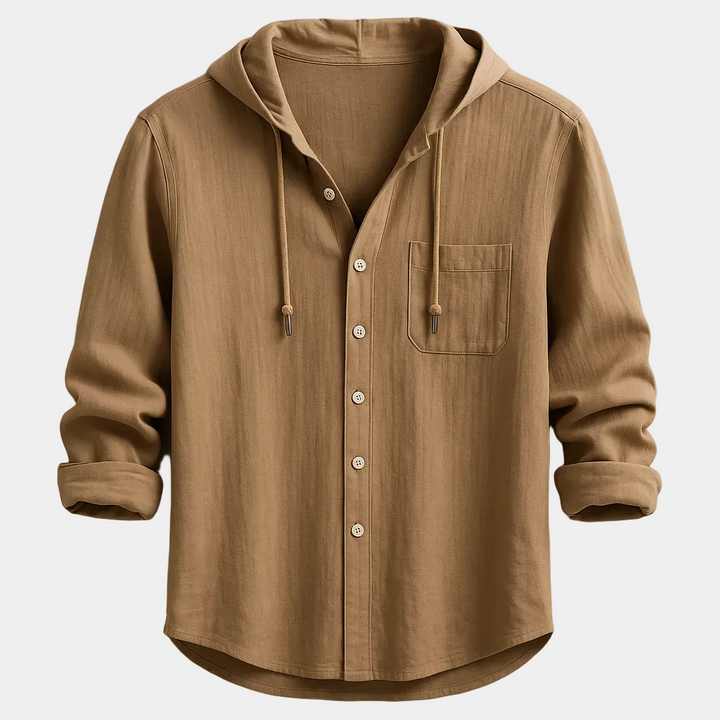 Lucas | Chemise à Capuche Homme Boutonnée Manches Longues Bleue