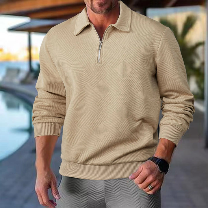 Yann | Pull Homme Col Zippé Motif Géométrique Noir