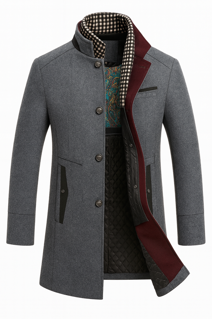 Clément | Manteau Homme Col Contrasté Boutonné Laine