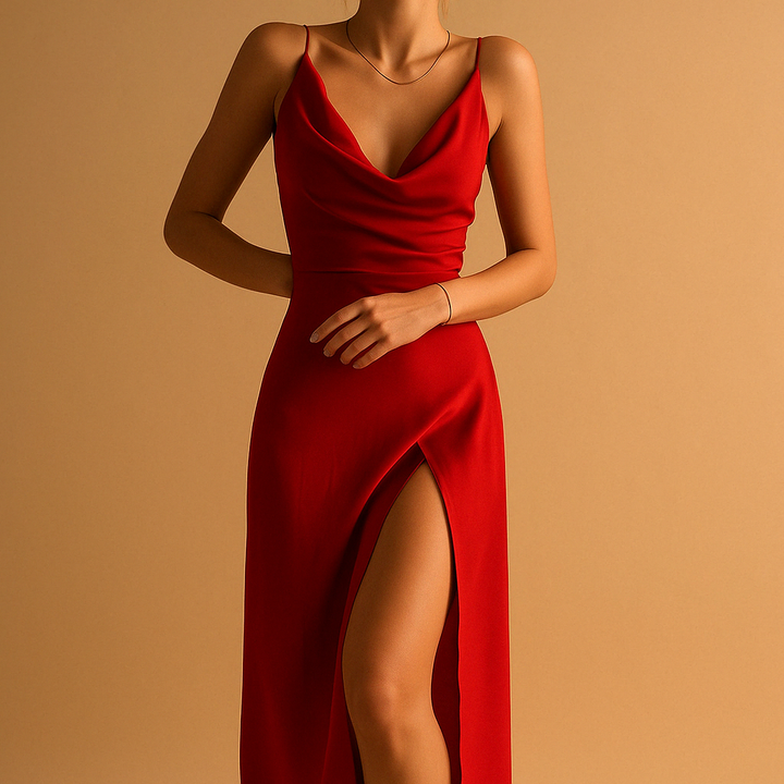 Juliette | Robe Longue Verte Col Vache Fendue