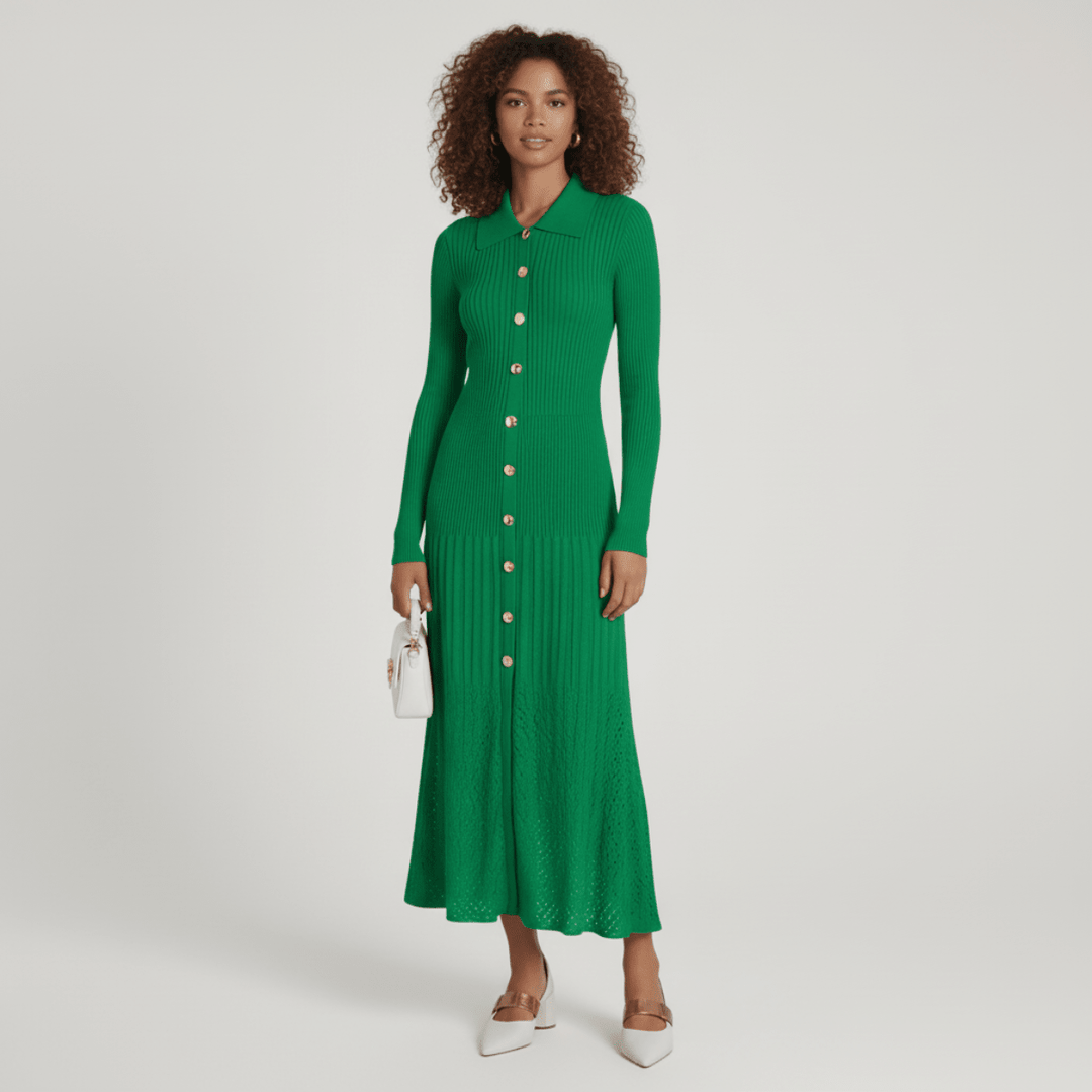 Noémie | Robe Pull Femme Col Boutonné Maxi Manches Longues